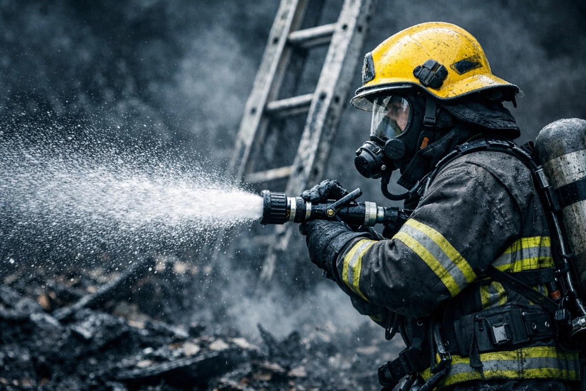 Firefighter extinguishing a chip pan fire