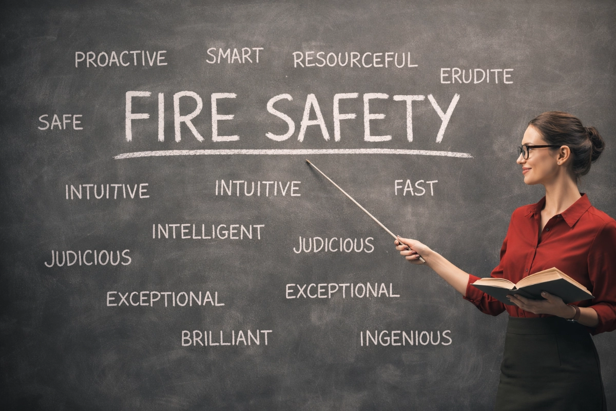 A fire safety professional presenting on proactive fire prevention